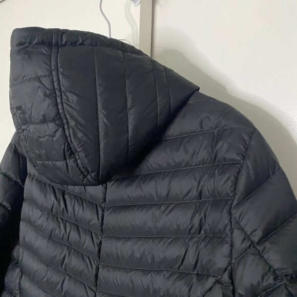Land's End long black puffer down coat lightweight packable hooded 1X - Picture 4 of 8